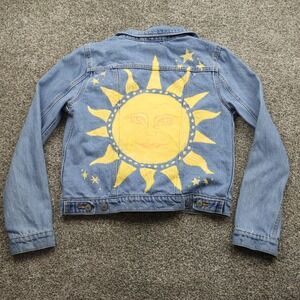 Levi's Jacket Mens Medium Blue Denim Original Riveted Sun Graphic‎ colorful art